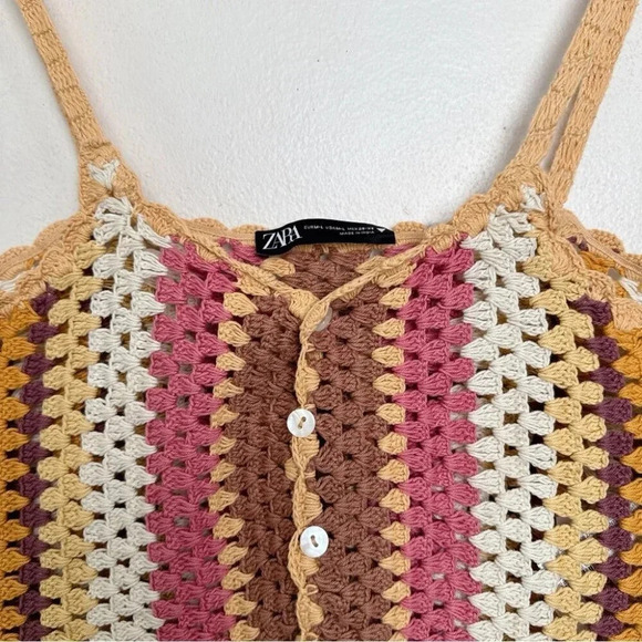 Zara Womens Medium Large Knit Crocheted  Top - Picture 5 of 10